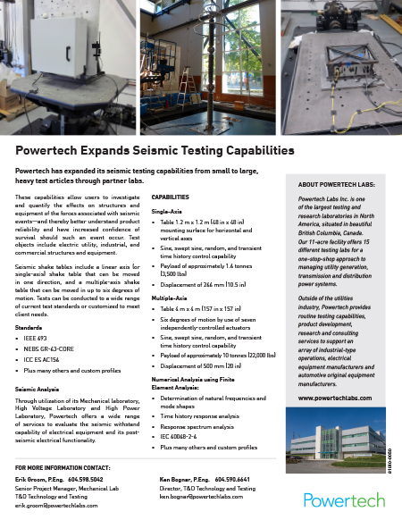 POWERTECH EXPANDS SEISMIC TESTING CAPABILITIES – Powertech Labs